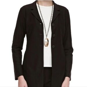 Eileen Fisher Stretchy Long Line Jacket Plus Size 1X Black Tapered Three Buttons